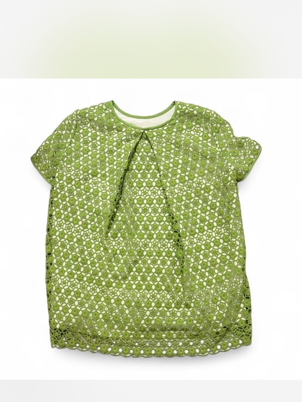 Tory Burch Lace Overlay Green Short Sleeve Blouse - Picture 1 of 4